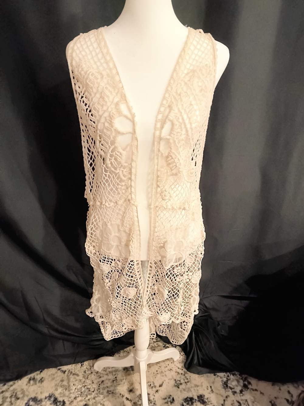 Maurices Crocheted Openwork Lace Vest in Ivory